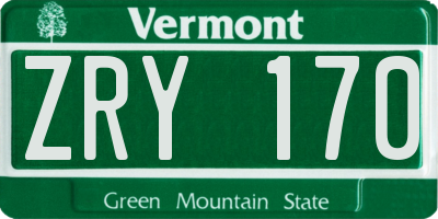 VT license plate ZRY170