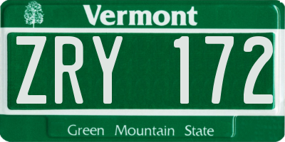 VT license plate ZRY172