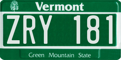 VT license plate ZRY181