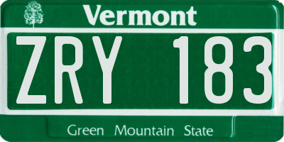 VT license plate ZRY183