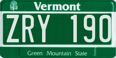 VT license plate ZRY190