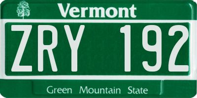 VT license plate ZRY192