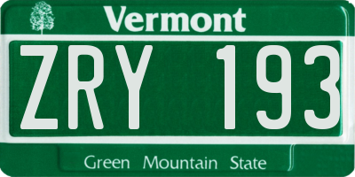 VT license plate ZRY193