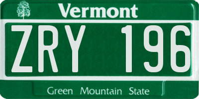 VT license plate ZRY196