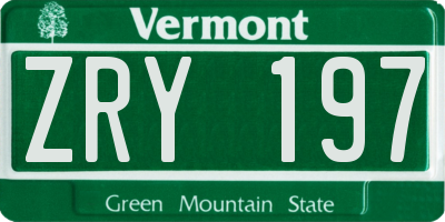 VT license plate ZRY197