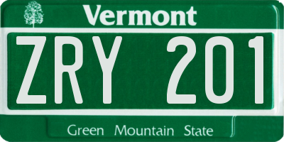 VT license plate ZRY201