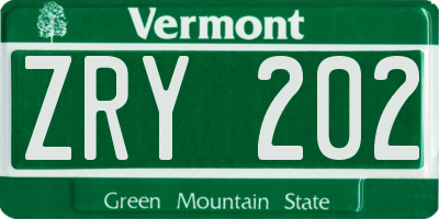VT license plate ZRY202
