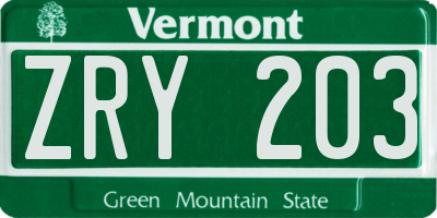 VT license plate ZRY203