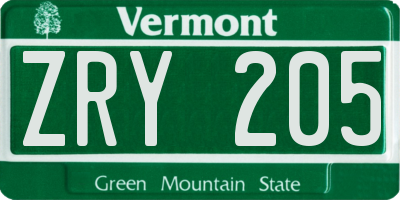 VT license plate ZRY205
