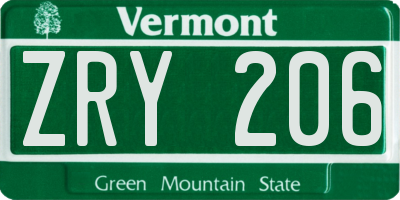 VT license plate ZRY206