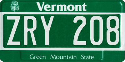 VT license plate ZRY208