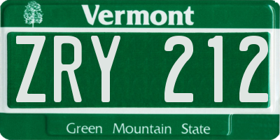VT license plate ZRY212