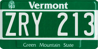 VT license plate ZRY213