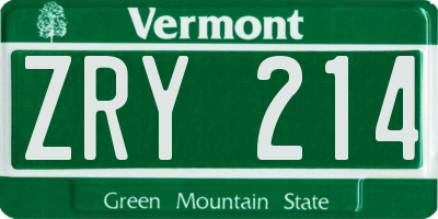 VT license plate ZRY214