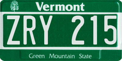 VT license plate ZRY215