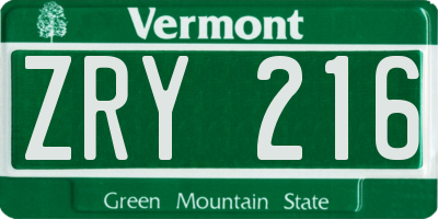 VT license plate ZRY216