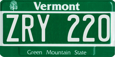 VT license plate ZRY220