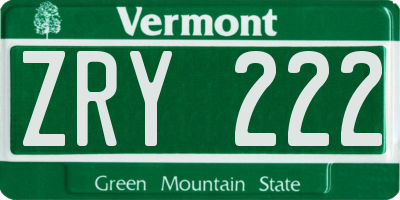 VT license plate ZRY222