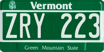 VT license plate ZRY223