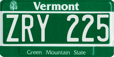 VT license plate ZRY225