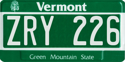 VT license plate ZRY226