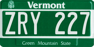 VT license plate ZRY227