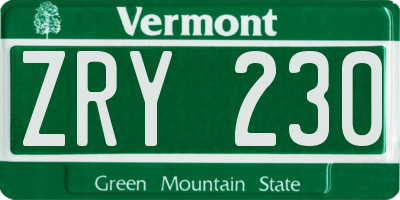 VT license plate ZRY230