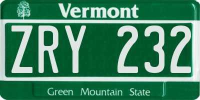 VT license plate ZRY232