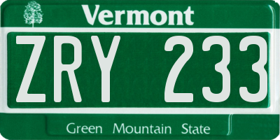 VT license plate ZRY233