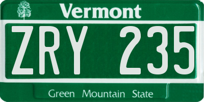 VT license plate ZRY235