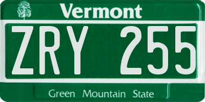 VT license plate ZRY255