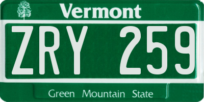 VT license plate ZRY259