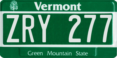 VT license plate ZRY277