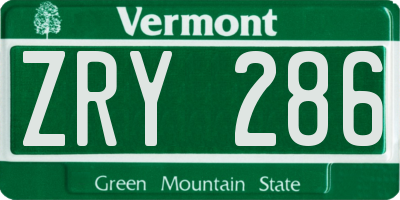 VT license plate ZRY286