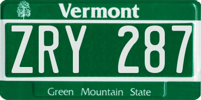 VT license plate ZRY287