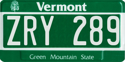 VT license plate ZRY289