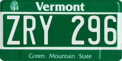 VT license plate ZRY296