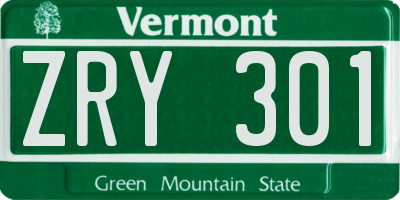 VT license plate ZRY301
