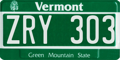VT license plate ZRY303