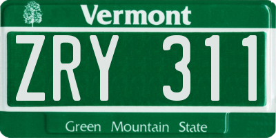 VT license plate ZRY311