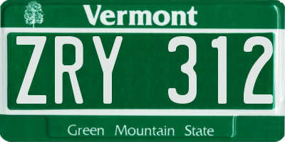 VT license plate ZRY312