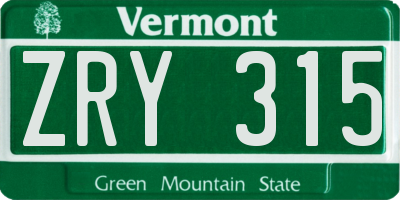 VT license plate ZRY315