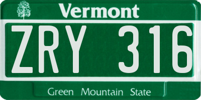 VT license plate ZRY316