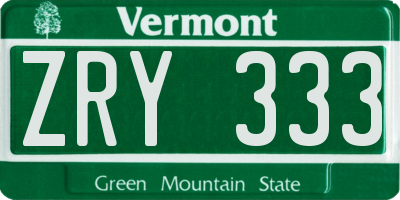 VT license plate ZRY333
