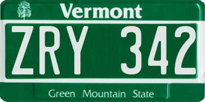 VT license plate ZRY342