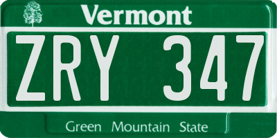 VT license plate ZRY347