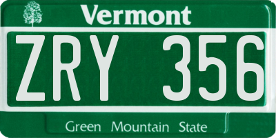 VT license plate ZRY356