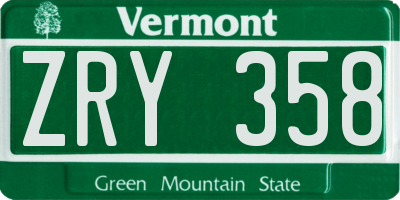 VT license plate ZRY358