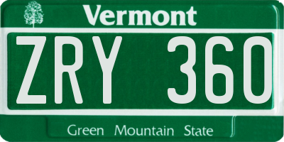 VT license plate ZRY360
