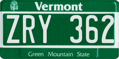 VT license plate ZRY362